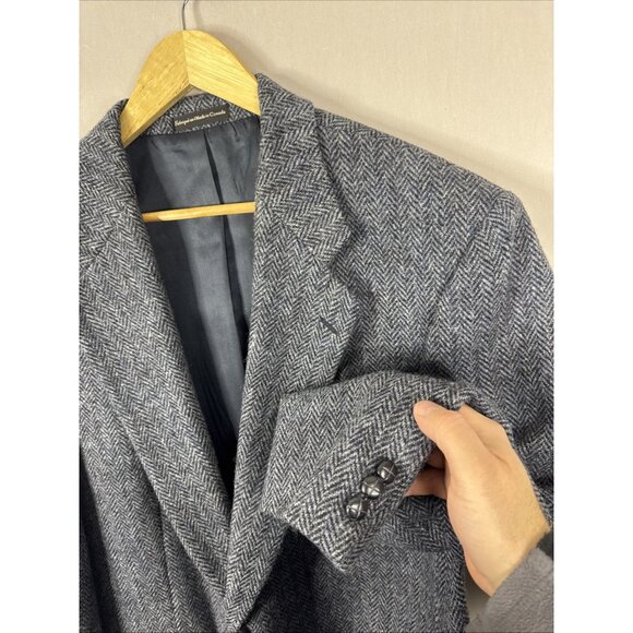 Harris Tweed Gray Blue Herringbone Wool Blazer Sport Coat Men’s 48R Scotland - Picture 2 of 9